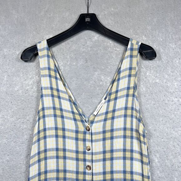 Urban Outfitters Jumpsuit Womens S Yellow Blue Plaid Button Through Wide Leg - Picture 2 of 12